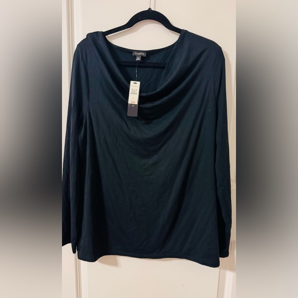Talbots Elegant Black Drape Neck Blouse - Picture 2 of 5